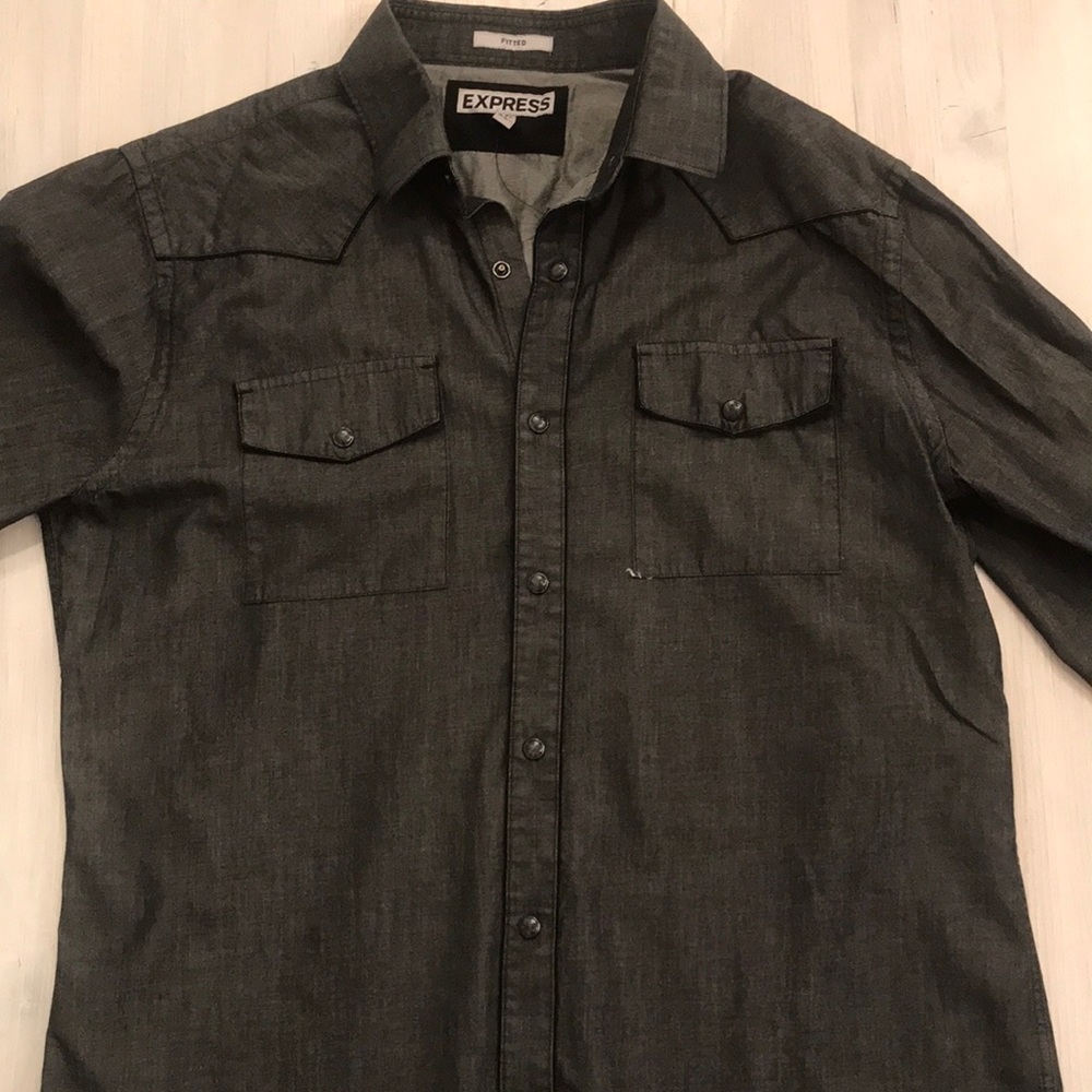 Express Dark Gray Button Down Shirt - image 2